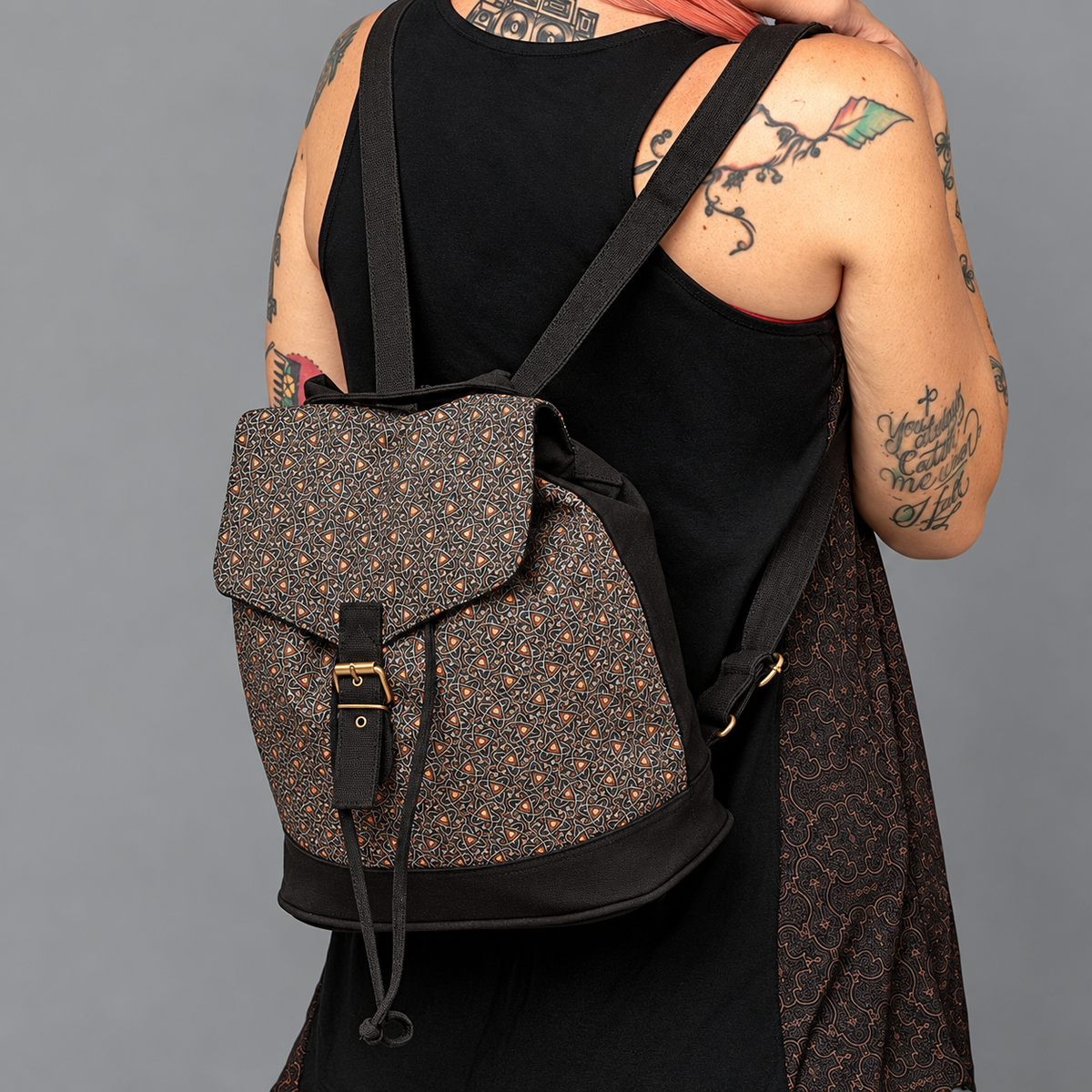 Silk Screen Printed Art Mini Canvas Backpack Purse