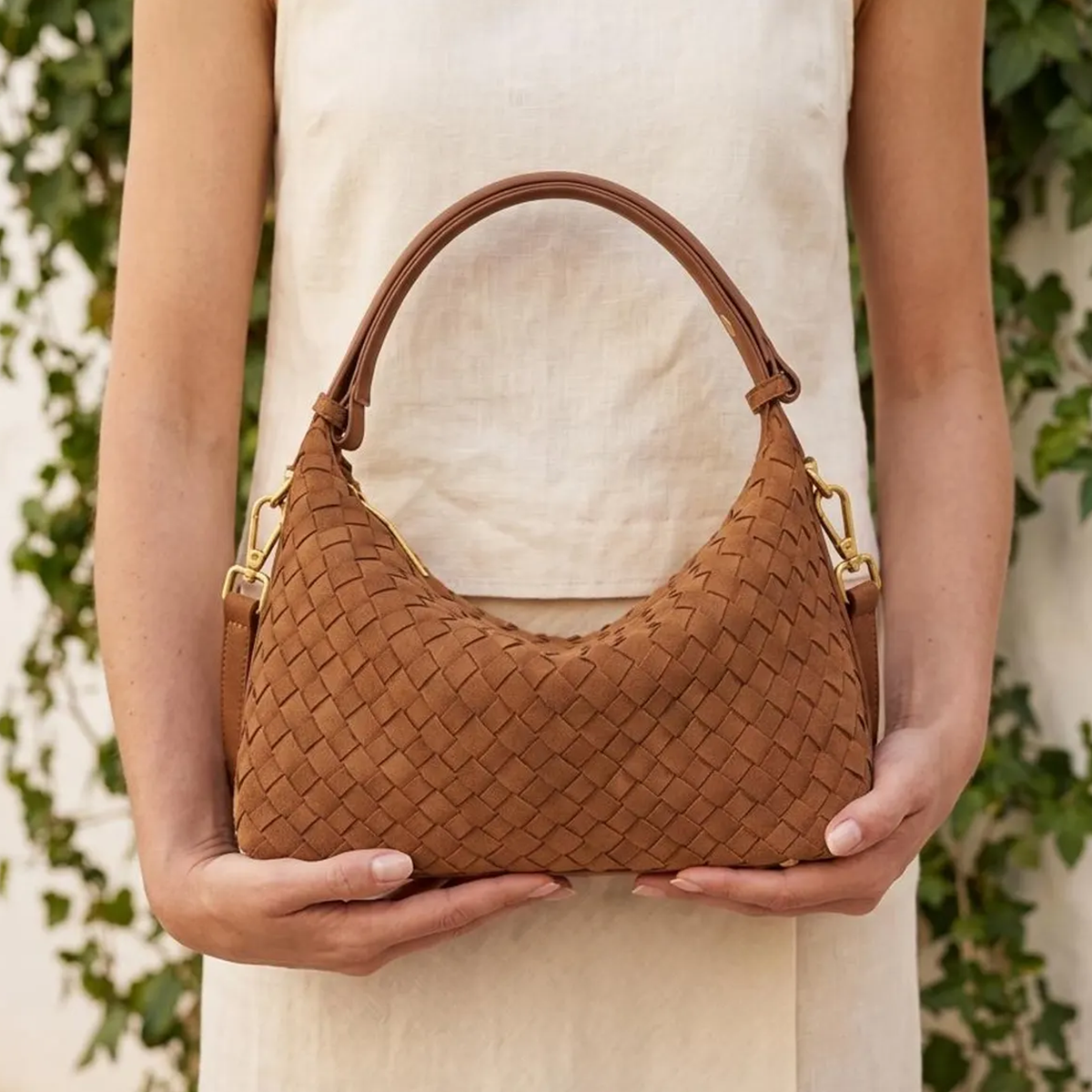 Brown Matte Leather Hobo Shoulder Bag With Detachable Crossbody Strap