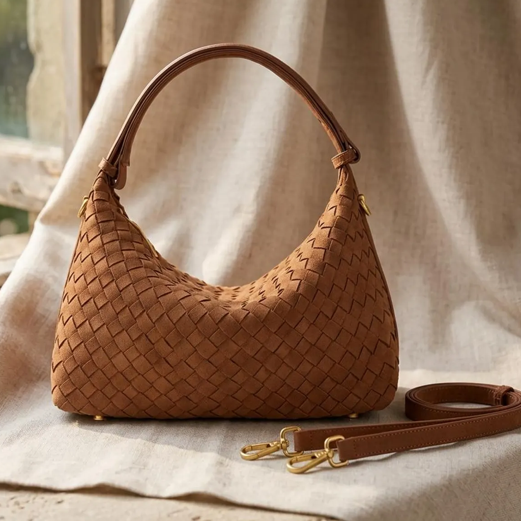 Brown Matte Leather Hobo Shoulder Bag With Detachable Crossbody Strap