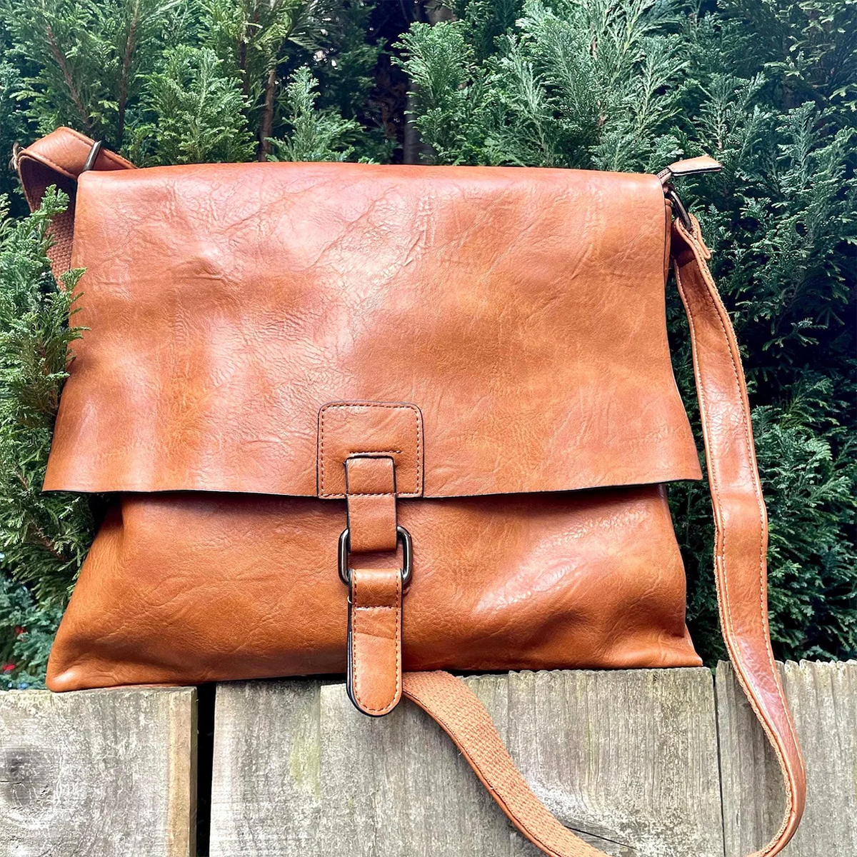 Brown Vegan Leather Flap Satchel Crossbody Shoulder Bag
